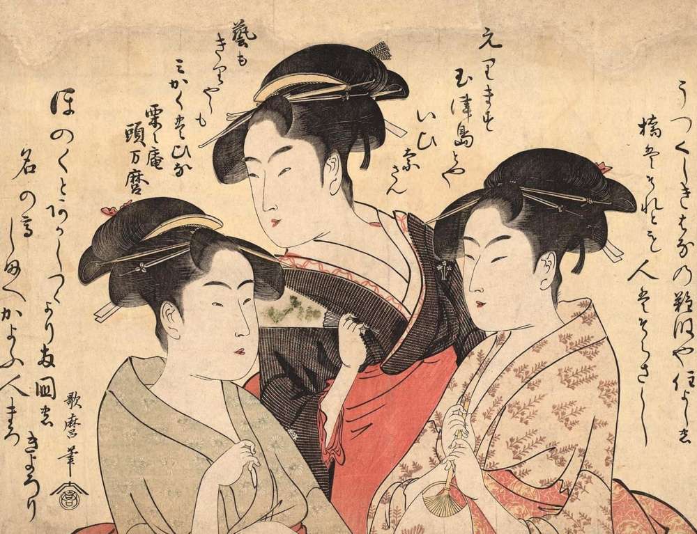 喜多川歌麿 複製名画 寛政の三美人 額装 浮世絵【ポイント5